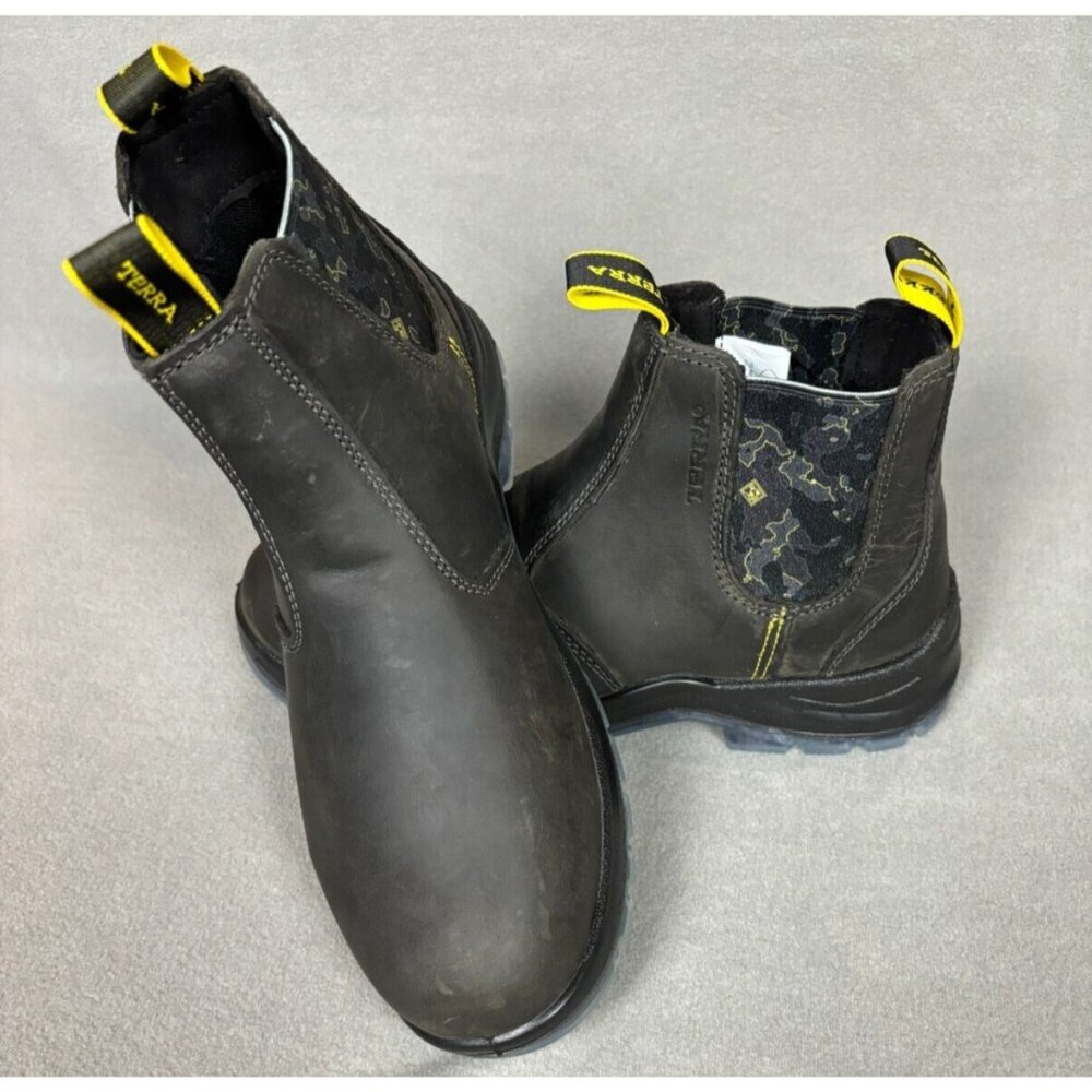 Terra Men's Murphy 6" Soft Toe Pull-on Work Boot Full Grain Leather Gray 7M NWOB